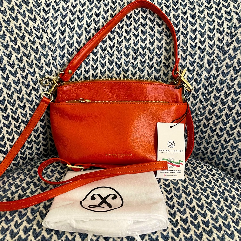 NWT Divina Firenze genuine leather orange shoulder bag